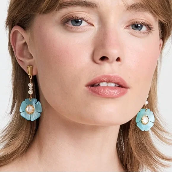 NIB Brinker + Eliza Magnolia Earrings in Sky Blue - Picture 3 of 5